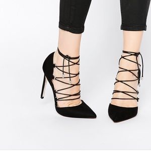 ASOS Lace Up Pointed High Heels Black